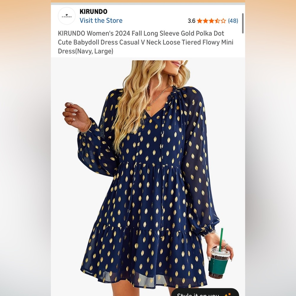 Navy Dress with Gold Polka Dots